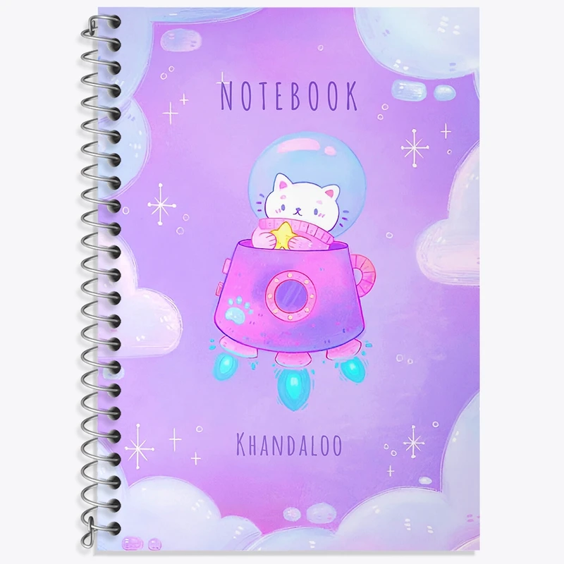 دفتر زبان 50 برگ خندالو مدل سه خط طرح گربه فضانورد کد N6583