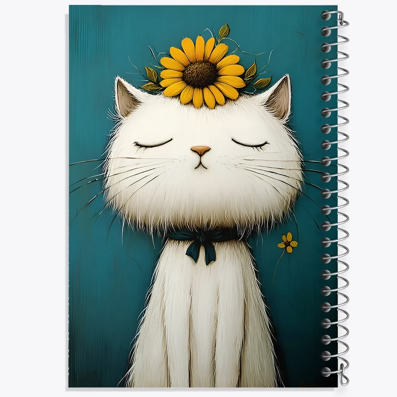 دفتر طراحی 50 برگ خندالو طرح گربه و گل آفتابگردان کد F12699