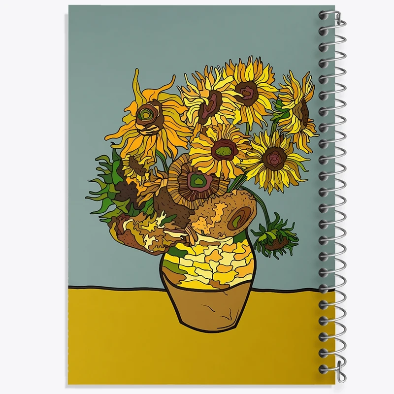 دفتر ژورنال نویسی 50 برگ خندالو مدل نقطه ای طرح گلدان آفتابگردان ونسان ونگوگ کد F12839