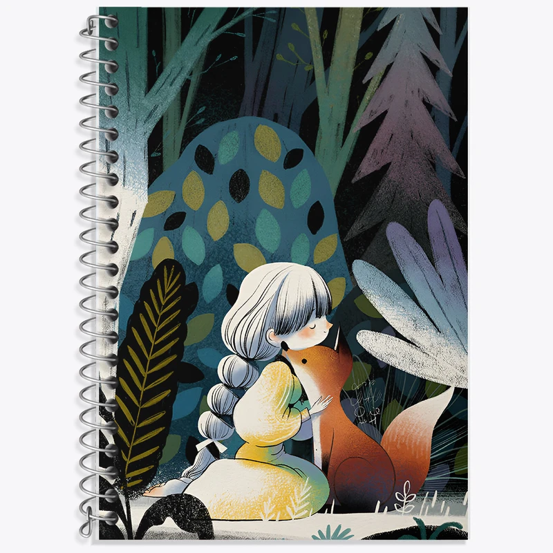 دفتر زبان 50 برگ خندالو مدل دو خط طرح دختر و روباه کد F9340