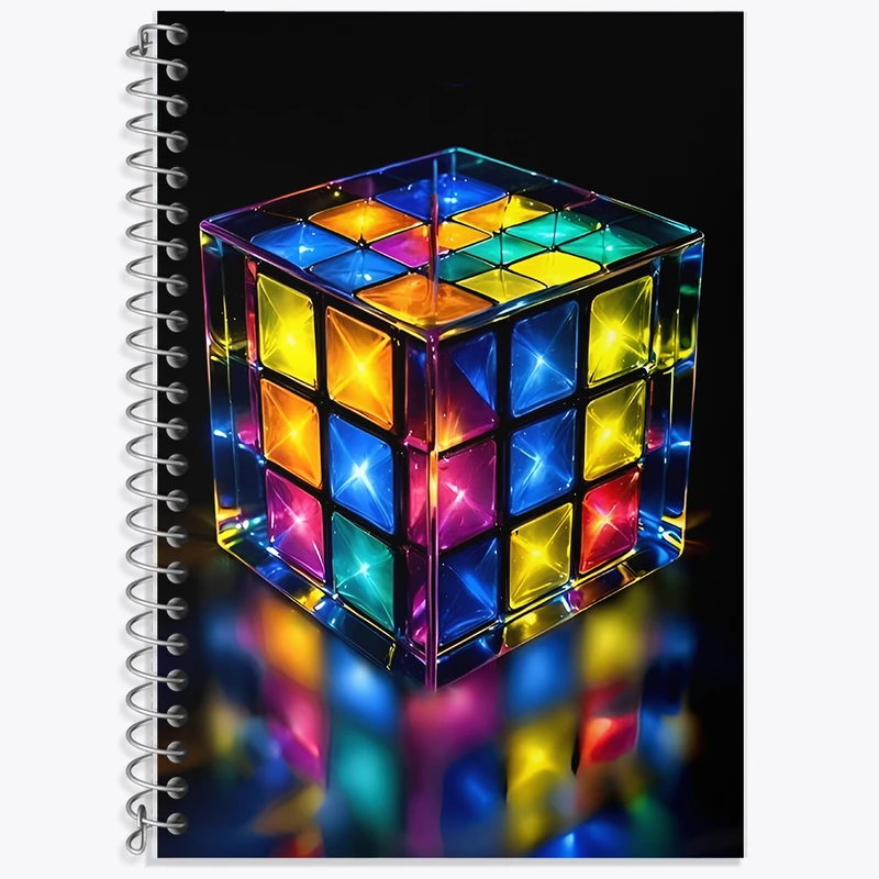 دفتر زبان 50 برگ خندالو مدل دو خط طرح مکعب روبیک کد F8548