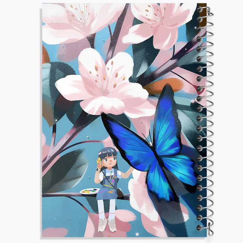 دفتر ژورنال نویسی 50 برگ خندالو مدل نقطه ای طرح دختر و گل و پروانه کد F9324