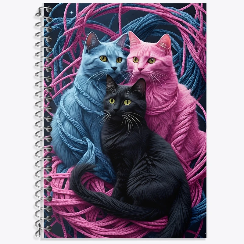 دفتر زبان 50 برگ خندالو مدل سه خط طرح گربه های رنگی کد F10056