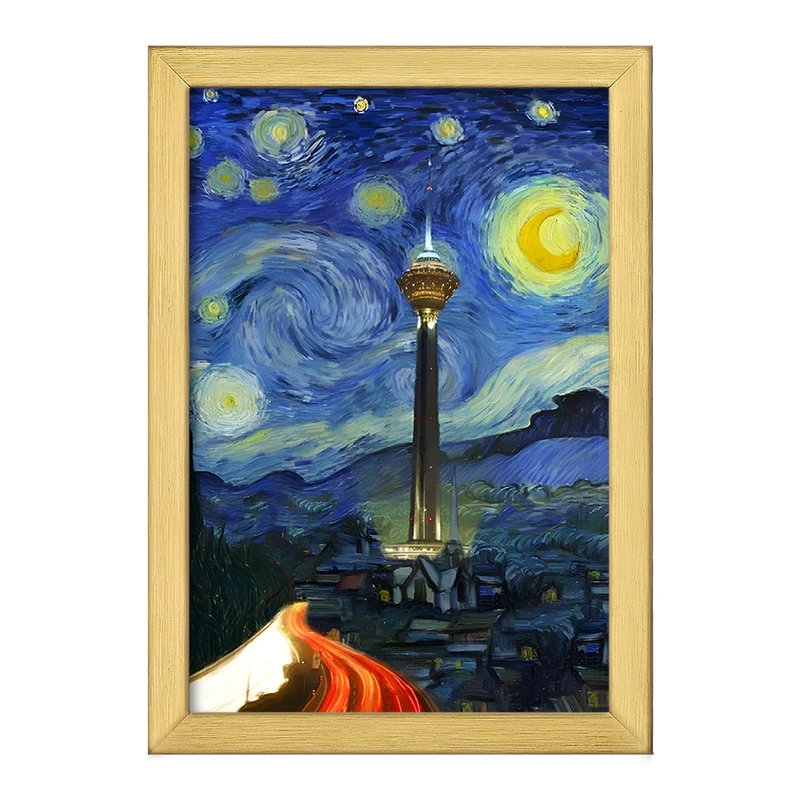 تابلو خندالو طرح برج میلاد در شب پر ستاره کد F3925