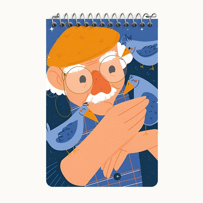 دفتر یادداشت 50 برگ خندالو طرح پیرمرد و پرنده ها کد F11094