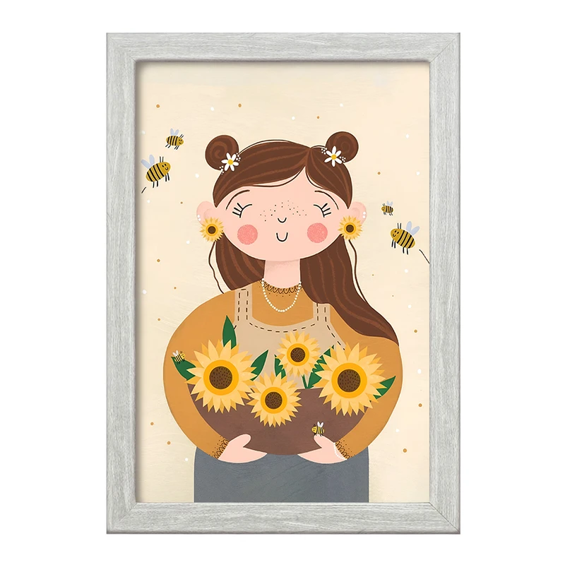 تابلو خندالو طرح دختر و گل آفتابگردان کد F8237
