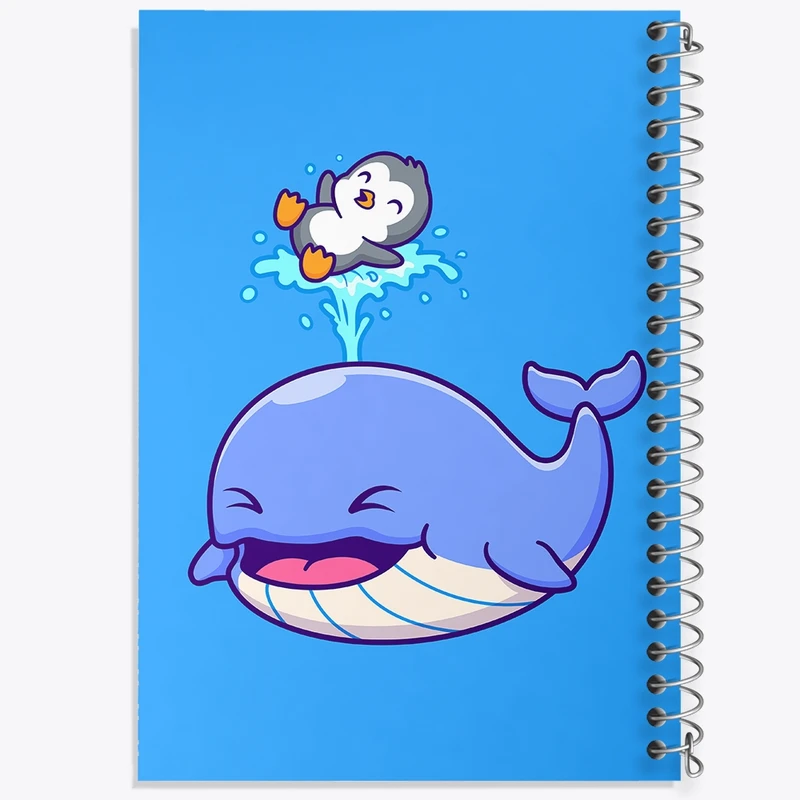 دفتر طراحی 50 برگ خندالو طرح حیوانات بامزه نهنگ و پنگوئن کد 25424