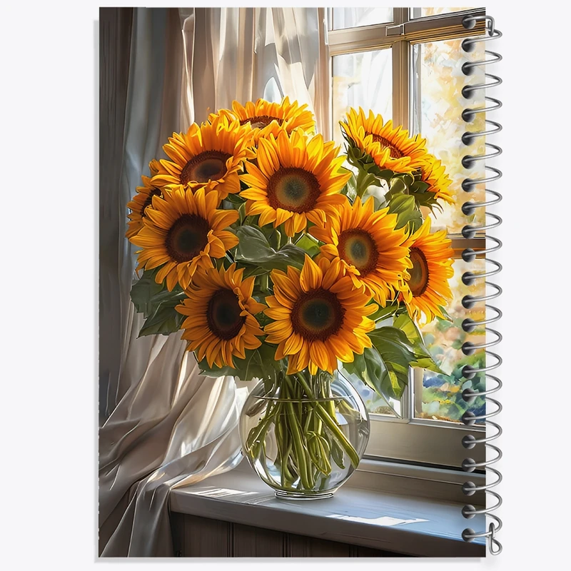 دفتر ژورنال نویسی 50 برگ خندالو مدل نقطه ای طرح گل آفتابگردان کد F12031