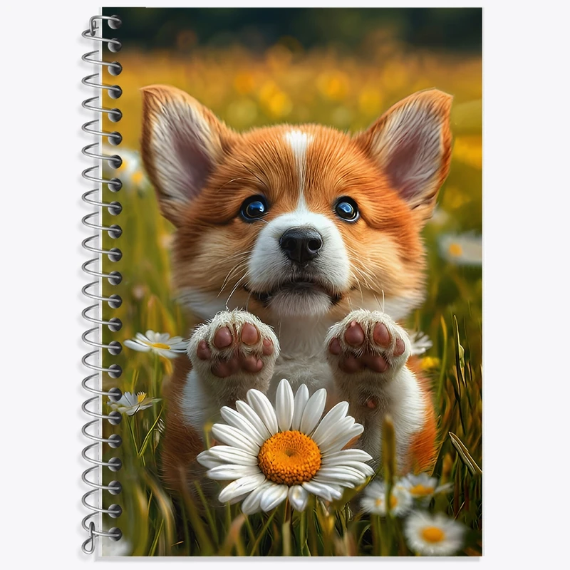 دفتر زبان 50 برگ خندالو مدل سه خط طرح سگ و گل کد F9006