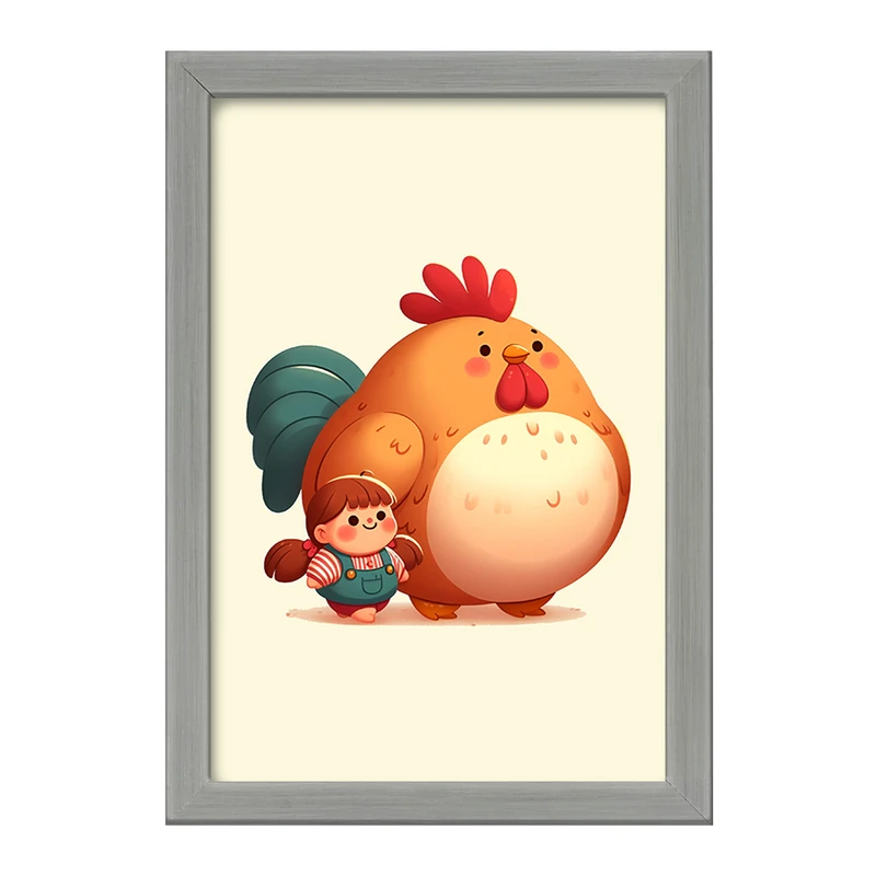 تابلو خندالو طرح دختر و خروس کیوت کد F6134