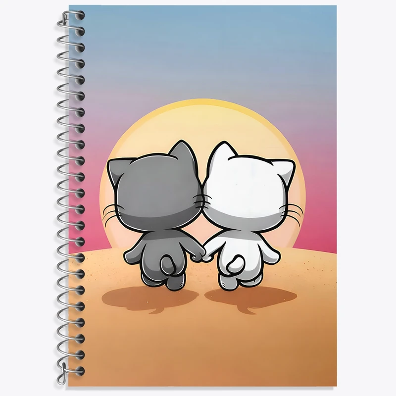 دفتر زبان 50 برگ خندالو مدل دو خط طرح دوستی گربه ای کد N6742