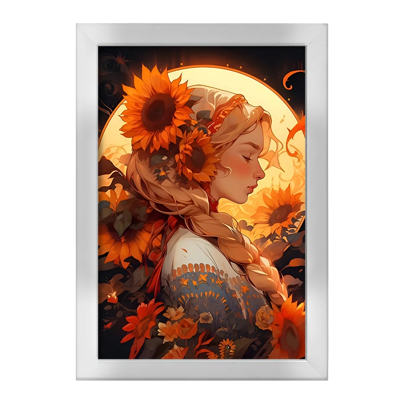 تابلو خندالو طرح دختر و گل های آفتابگردان کد F6880