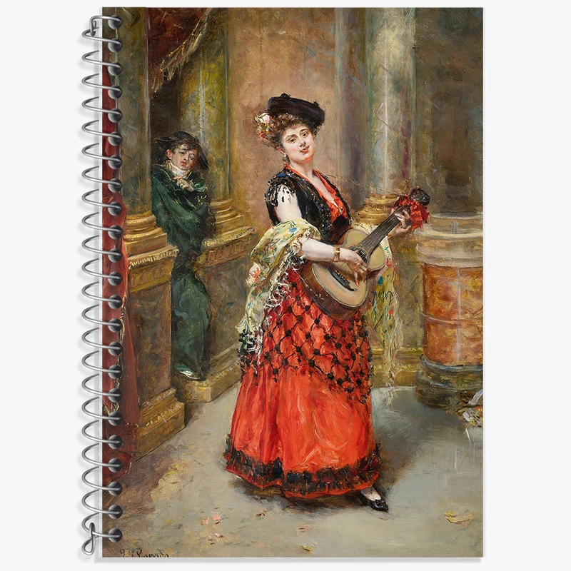 دفتر نت موسیقی 50 برگ خندالو طرح نقاشی نوازنده‌ی زیبای گیتار اثر ادواردو لئون گاریدو کد F12173