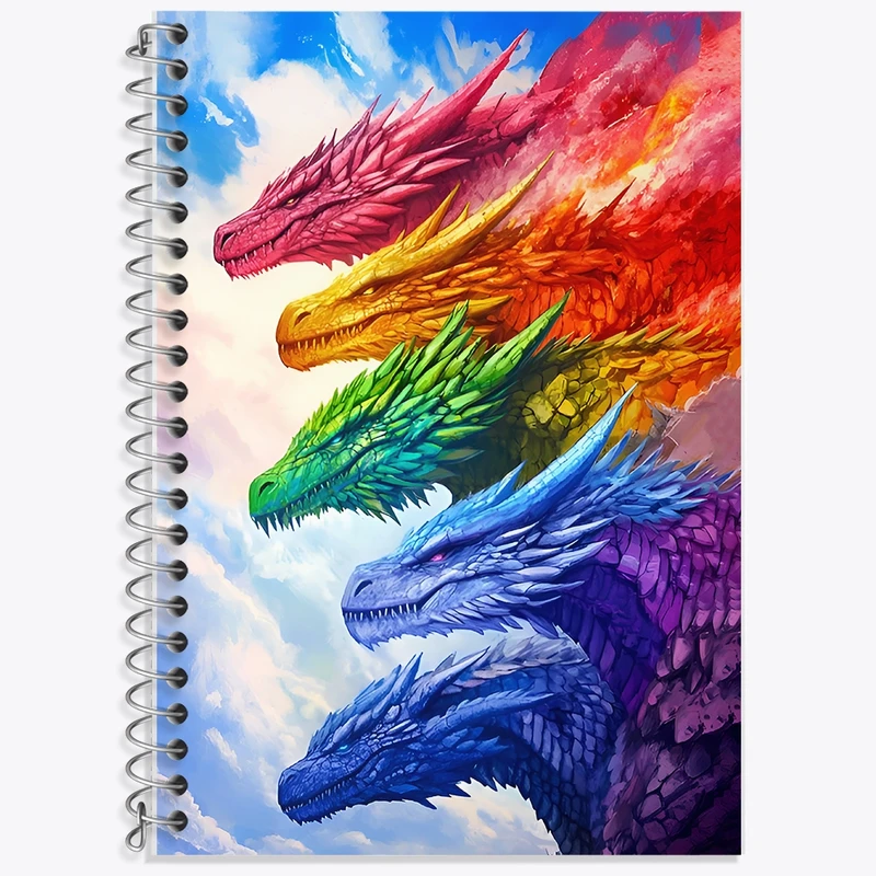 دفتر زبان 50 برگ خندالو مدل سه خط طرح اژدهای رنگی کد F12093