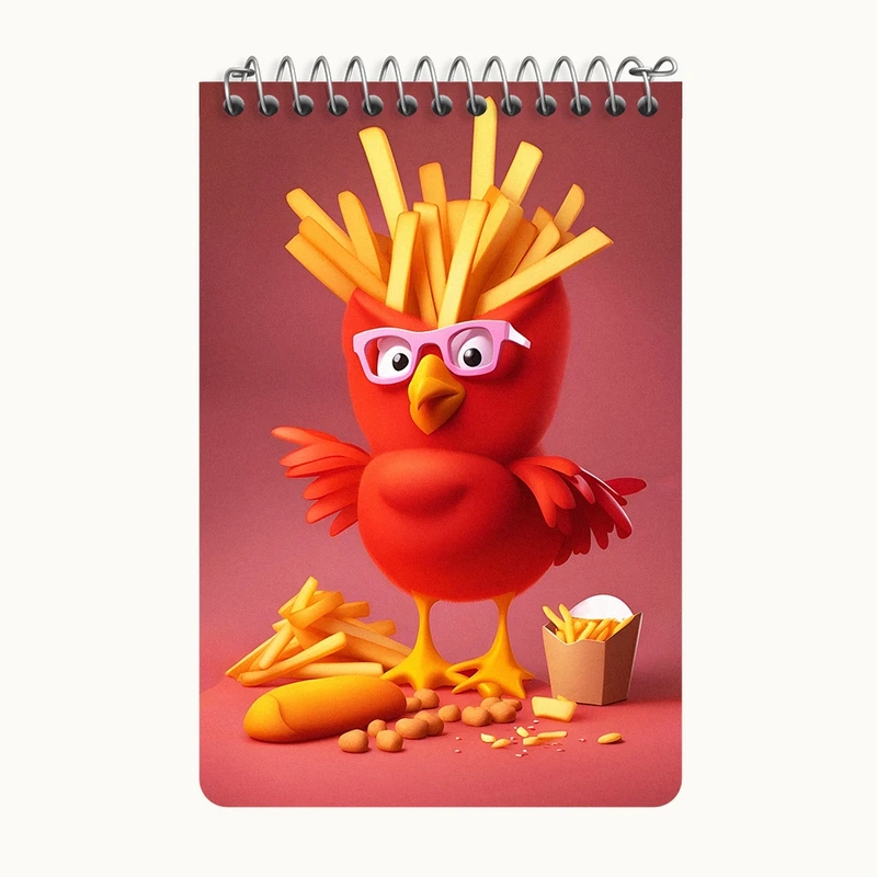 دفتر یادداشت 50 برگ خندالو طرح سیب زمینی سرخ کرده و پرنده کد F8888