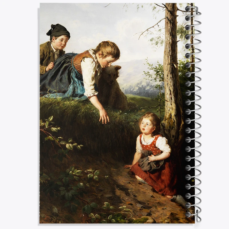 دفتر مشق 100 برگ خندالو طرح نقاشی سه کودک در حال چیدن توت اثر فلیکس شلزینگر کد F12303