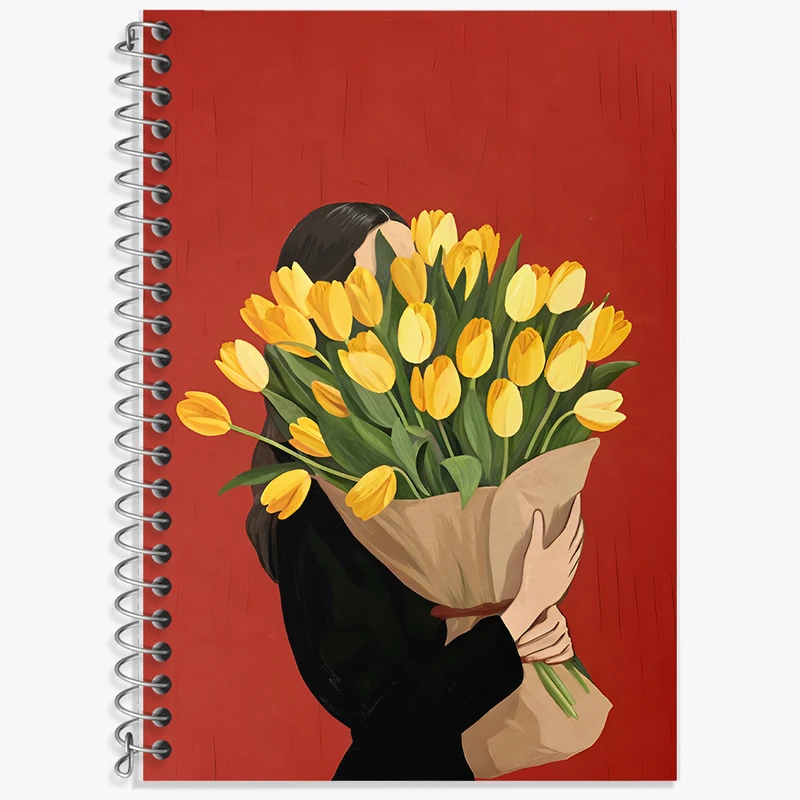 دفتر زبان 50 برگ خندالو مدل دو خط طرح دختر و دسته گل کد F11630