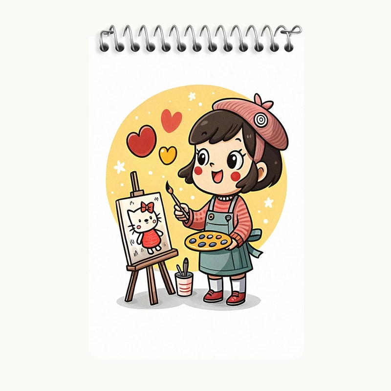 دفتر یادداشت 50 برگ خندالو طرح دختر نقاش کد F8045