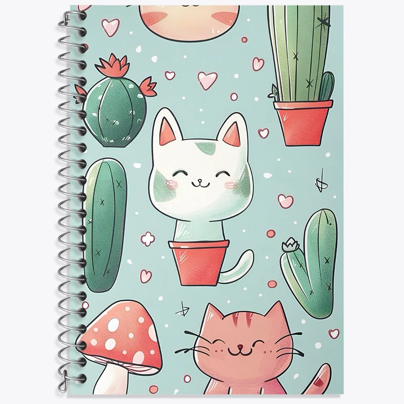 دفتر زبان دوخط 50 برگ خندالو طرح گربه و کاکتوس کد N6930