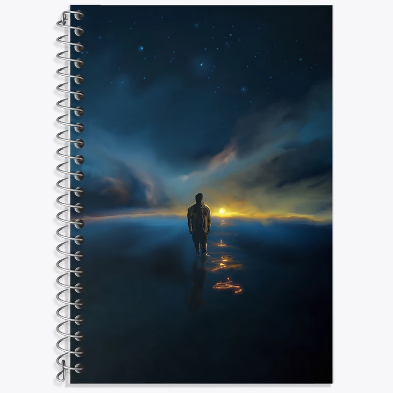 دفتر زبان 50 برگ خندالو مدل دو خط طرح مرد و غروب کد F12538