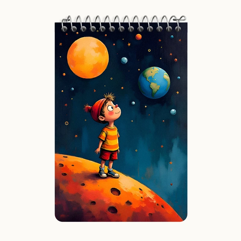 دفتر یادداشت 50 برگ خندالو طرح پسر و فضا کد F9828