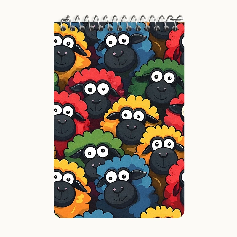 دفتر یادداشت 50 برگ خندالو طرح گوسفند های کیوت رنگی کد F4255