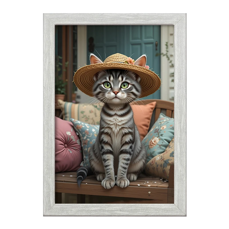 تابلو خندالو طرح گربه کلاه به سر کد F12585