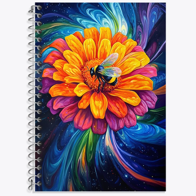 دفتر زبان 50 برگ خندالو مدل دو خط طرح گل و زنبور کد F12743