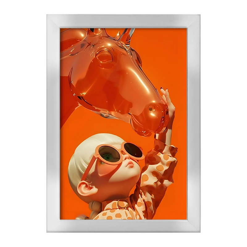 تابلو خندالو طرح دختر و اسب شیشه ای کد F10534