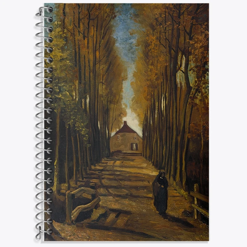 دفتر زبان 50 برگ خندالو مدل سه خط طرح نقاشی خیابان صنوبرها در پاییز اثر ونسان ونگوگ کد F12420