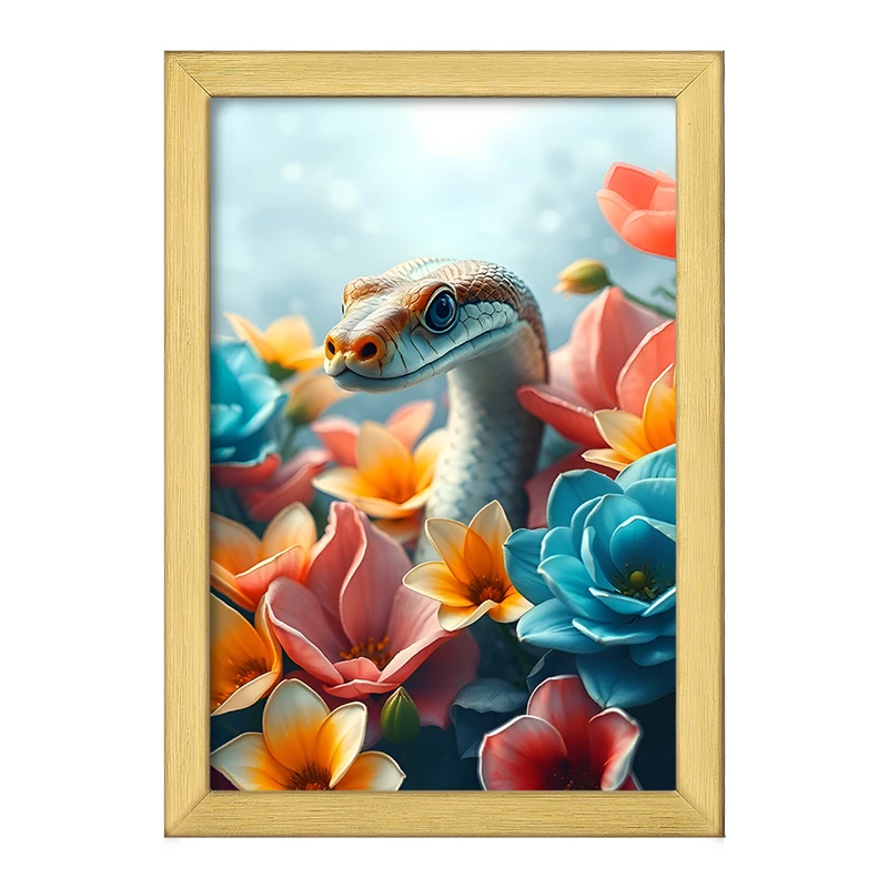 تابلو خندالو طرح مار و گل های رنگی کد F11669