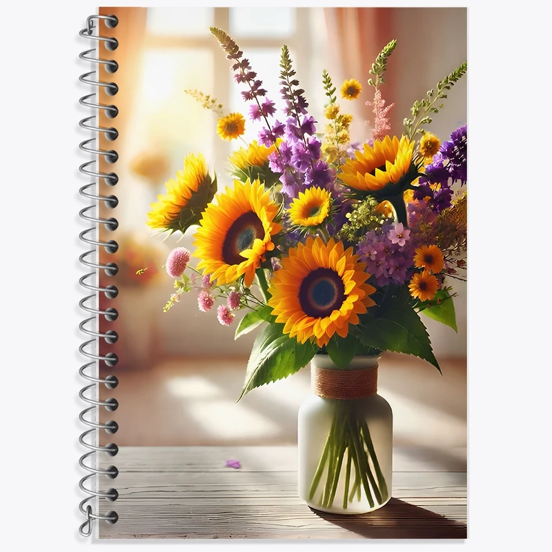 دفتر زبان 50 برگ خندالو مدل سه خط طرح گل آفتابگردان کد F9978