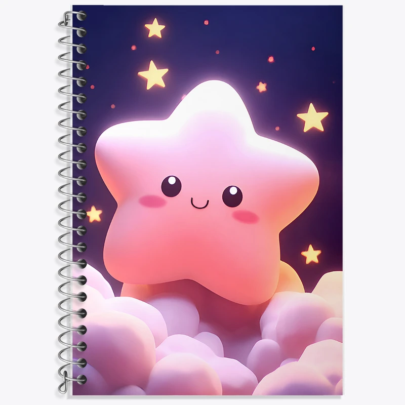 دفتر زبان 50 برگ خندالو مدل دو خط طرح ستاره صورتی کد F9582