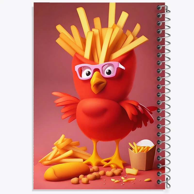 دفتر مشق 50 برگ خندالو طرح سیب زمینی سرخ کرده و پرنده کد F8888