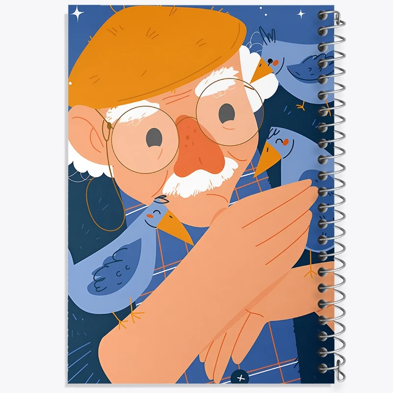 دفتر ژورنال نویسی 50 برگ خندالو مدل نقطه ای طرح پیرمرد و پرنده ها کد F11094