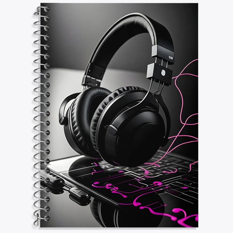 دفتر زبان 50 برگ خندالو مدل سه خط طرح هدفون موسیقی کد F4350