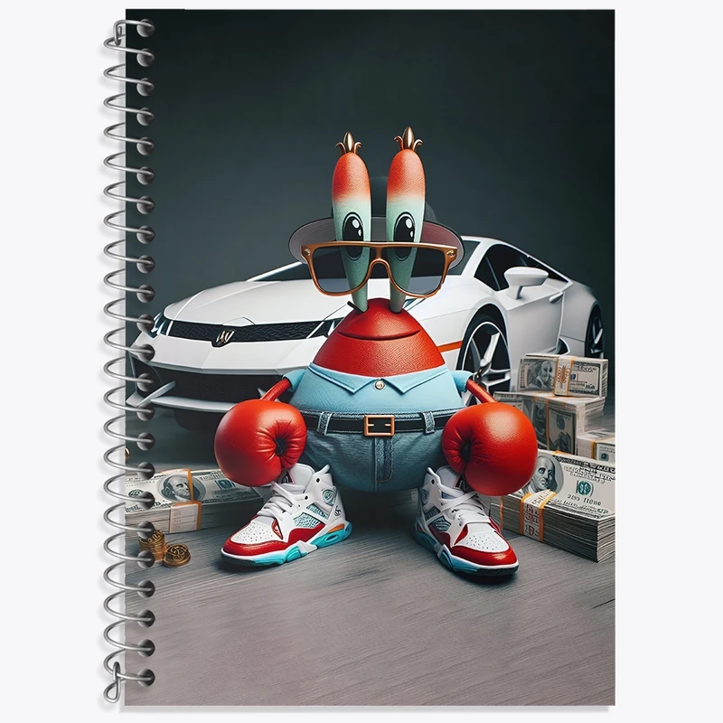 دفتر زبان 50 برگ خندالو مدل سه خط طرح خرچنگ باب اسفنجی کد F4399