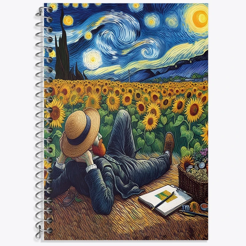 دفتر زبان 50 برگ خندالو مدل سه خط طرح ونسان ونگوگ کد F8786