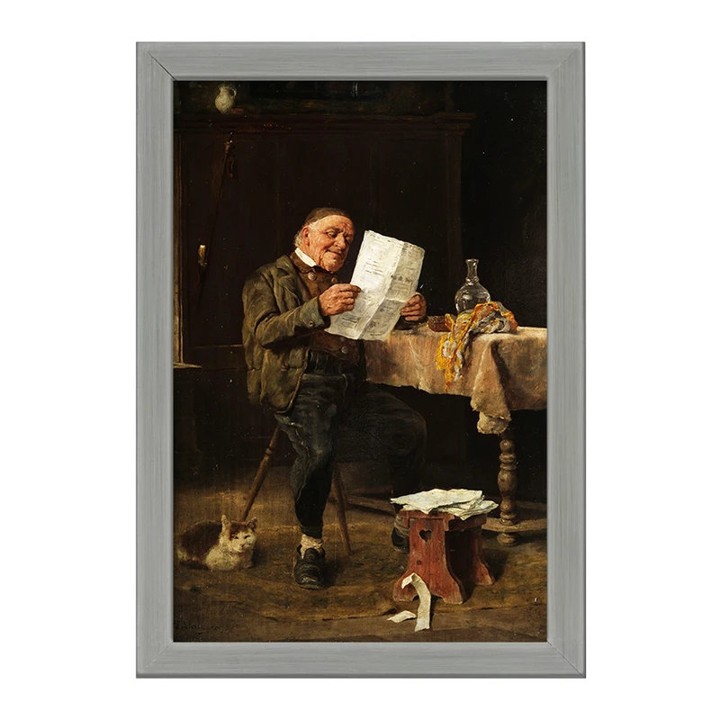 تابلو خندالو طرح نقاشی خواندن روزنامه اثر فلیکس شلزینگر کد F12308