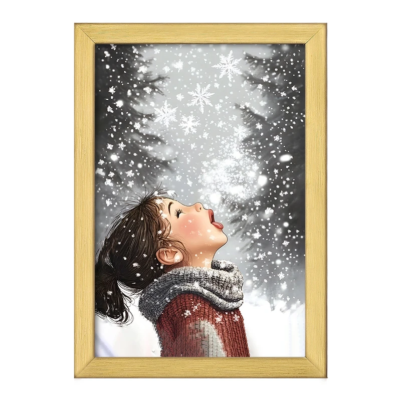 تابلو خندالو طرح دختر و برف کد F8285