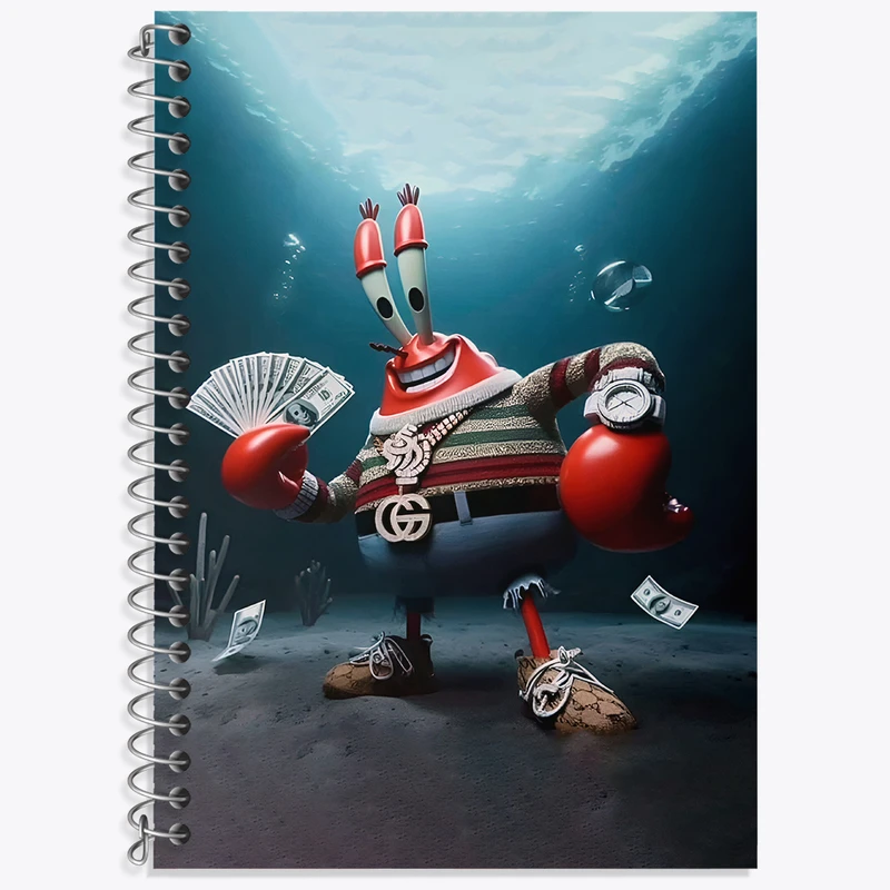 دفتر زبان 50 برگ خندالو مدل دو خط طرح خرچنگ باب اسفنجی کد F4398