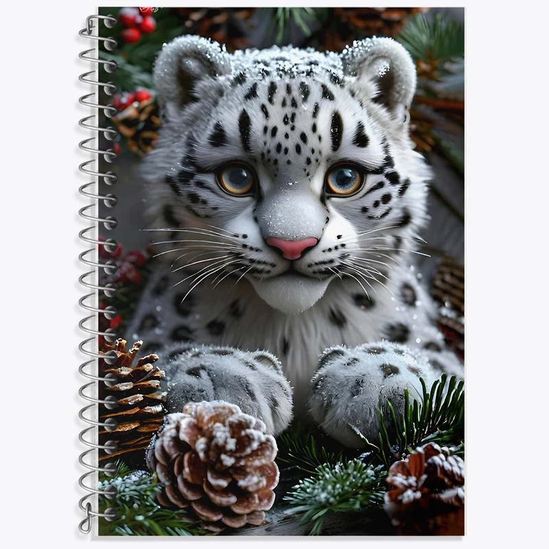 دفتر زبان دوخط 50 برگ خندالو طرح پلنگ سفید کد F8519