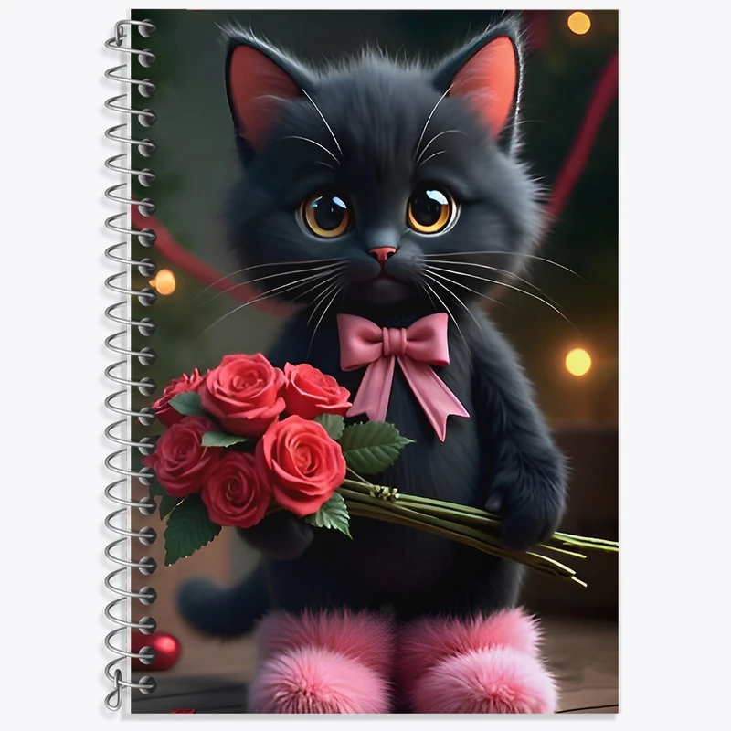 دفتر زبان 50 برگ خندالو مدل سه خط طرح گربه سیاه بامزه کد F9517