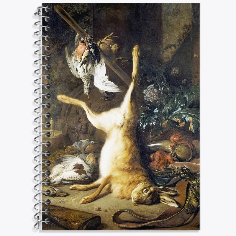 دفتر زبان 50 برگ خندالو مدل سه خط طرح نقاشی زندگی بی جان با خرگوش مرده و پرندگان اثر جان وینیکس کد F12152