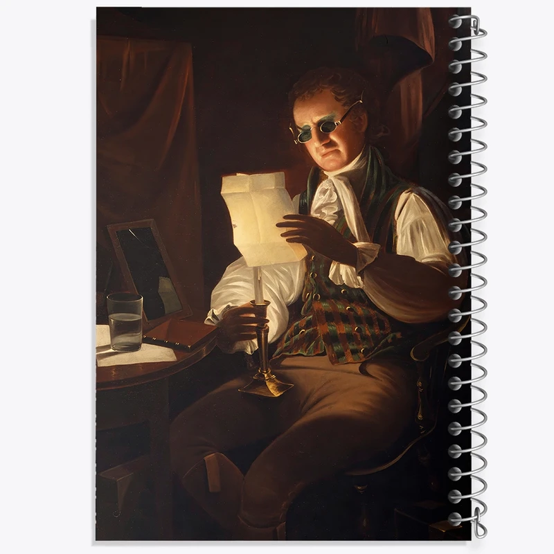 دفتر طراحی 50 برگ خندالو طرح نقاشی مردی که در نور شمع می خواند اثر رامبراند پیل کد F12276