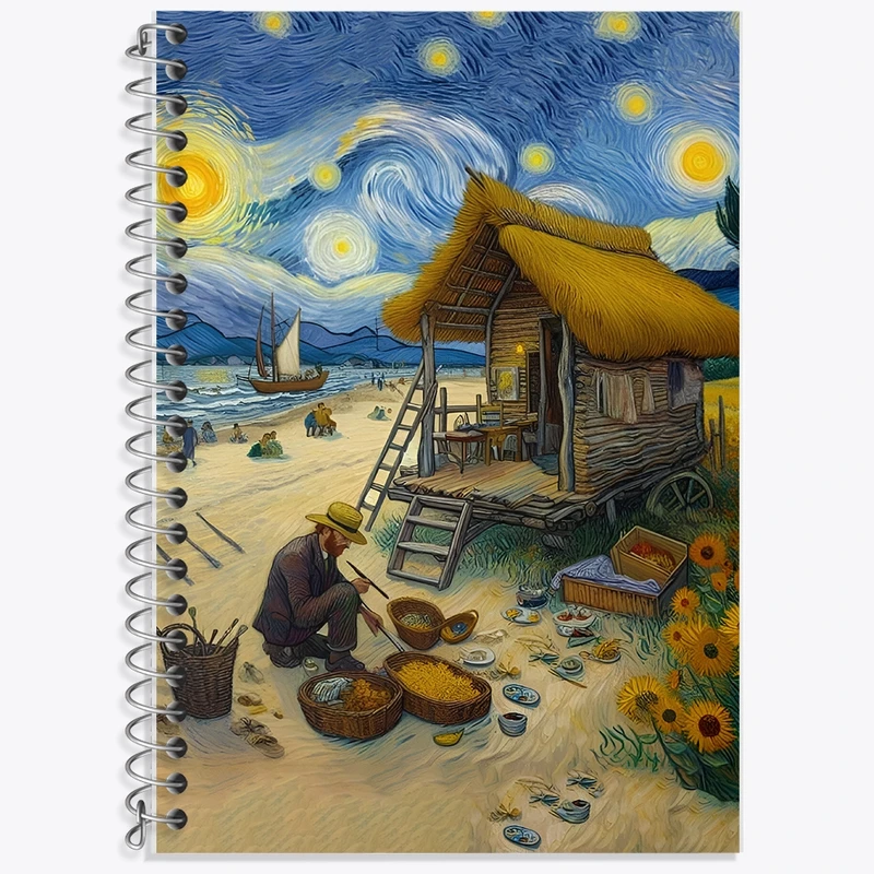 دفتر زبان 50 برگ خندالو مدل سه خط طرح ونسان ونگوگ کد F8779