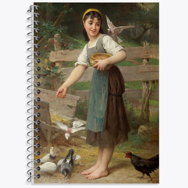 دفتر زبان 50 برگ خندالو مدل سه خط طرح نقاشی غذا دادن به کبوترها اثر امیل مونیر کد F12342