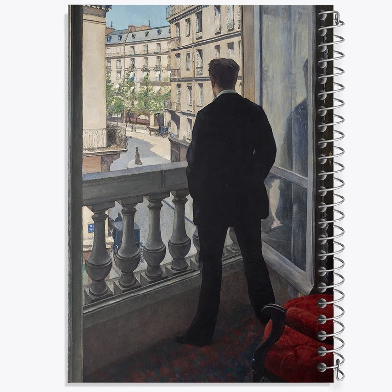 دفتر شطرنجی 50 برگ خندالو طرح نقاشی مرد جوان در کنار پنجره‌ اثر گوستاو کایبوت کد F12337