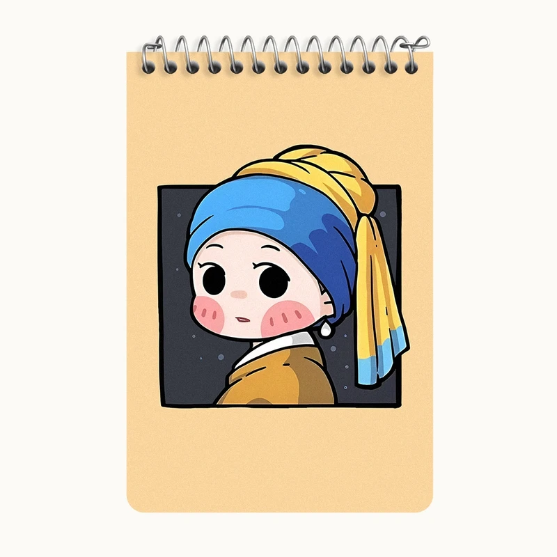 دفتر یادداشت 50 برگ خندالو طرح دختری با گوشواره مروارید کد F6869