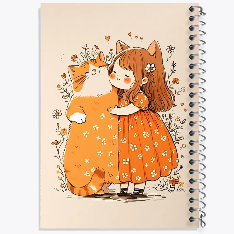 دفتر طراحی 50 برگ خندالو طرح دختر و گربه ی کیوت کد N5365